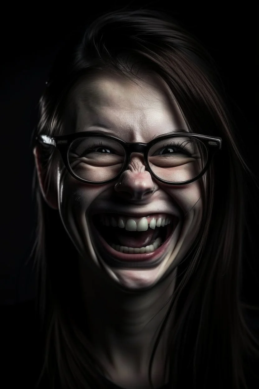 dark laugh woman glasses