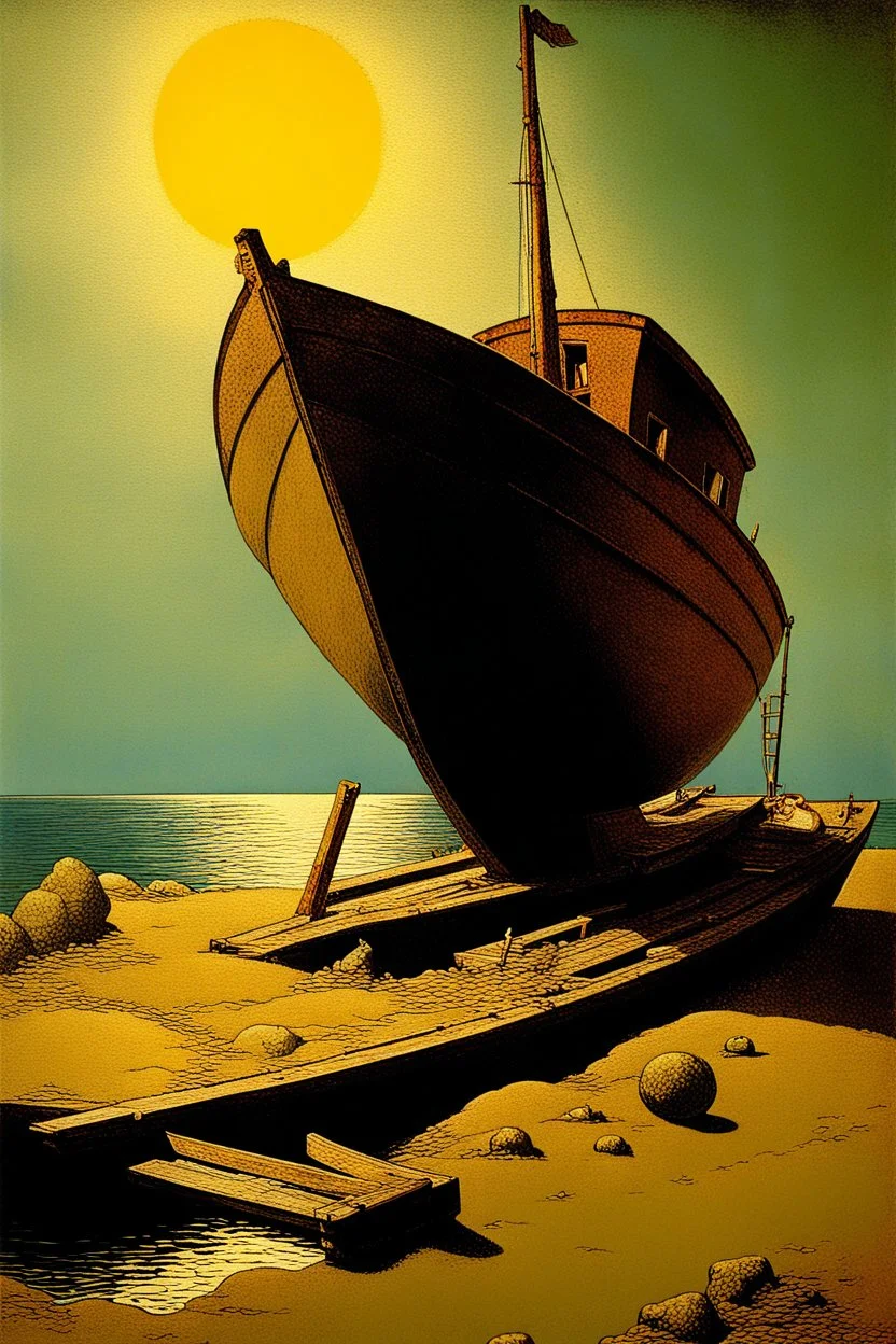 abandoned boat , Maxfield Parrish, Yves Tanguy