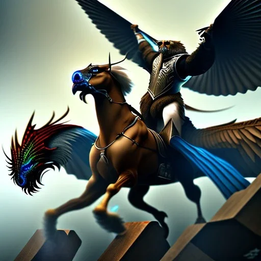 Epic massive Drawing Gryphon and Rider Flying estilo Caravaggio 4k