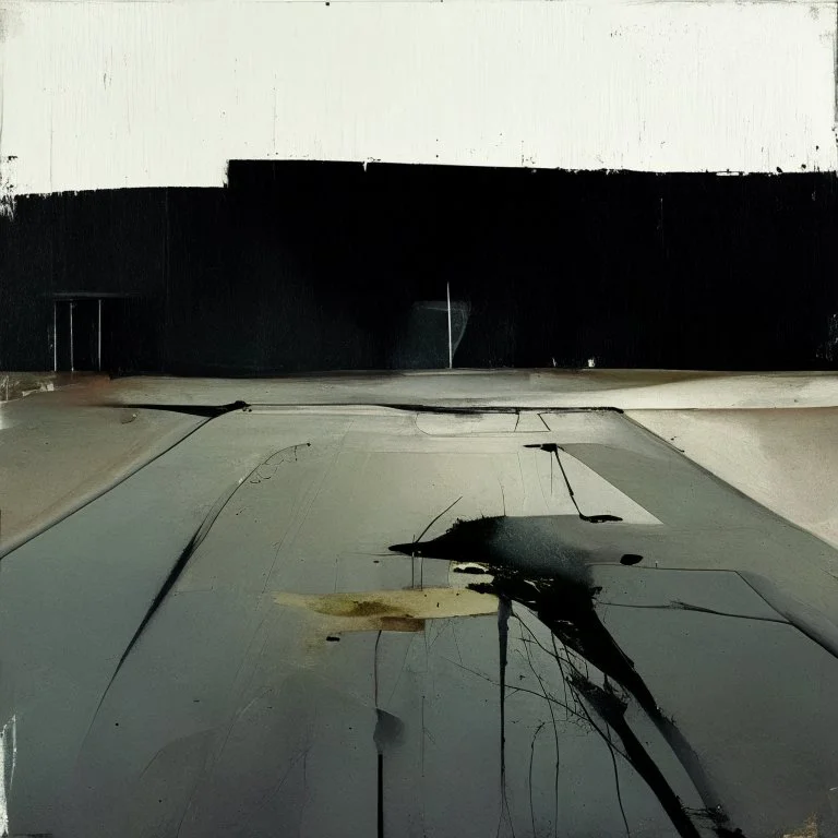 Minimal abstract oil paintings desolate 1960s carpark concrete fragments and naked bodies. style of Justin Mortimer and Francis Bacon. road markings.