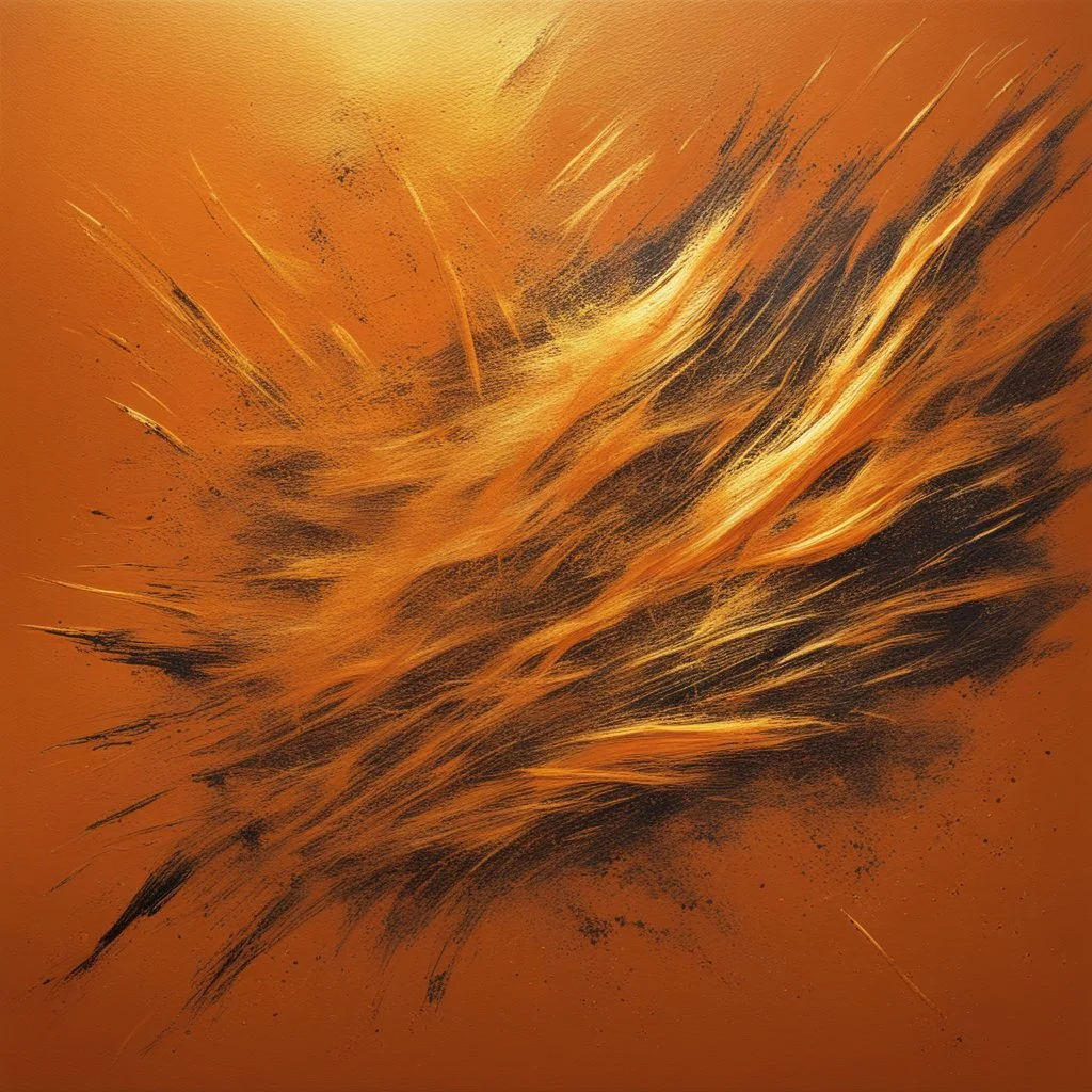 Hyper Realistic Golden-oil-paint-scratch-marks on orange-background with burning-embers on it