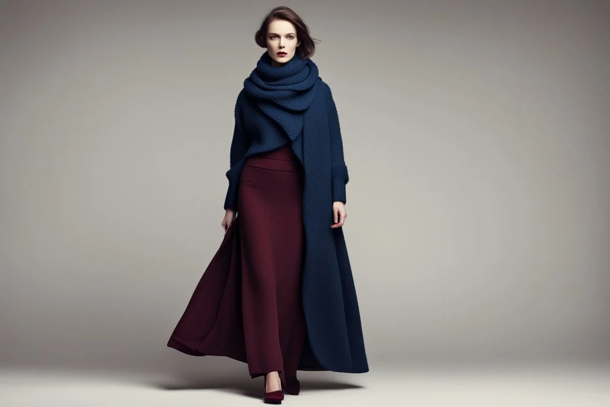 Зная её неуверенность, страх осуждения и любовь к шитью, её стиль — это: Тёмные, неброские тона: серый, тёмно-синий, бордо — чтобы «не привлекать внимание». Удобная, скрывающая фигуру одежда: Свободный свитер (возможно, с заплатками — она чинит его сама). Длинная юбка или простые брюки (никаких ярких деталей). Платок или широкий шарф (инстинктивно прячет в него лицо, когда нервничает). Самодельные аксессуары: Перчатка без пары. Сумка-мешок с инструментами для шитья и книжкой о детективах.