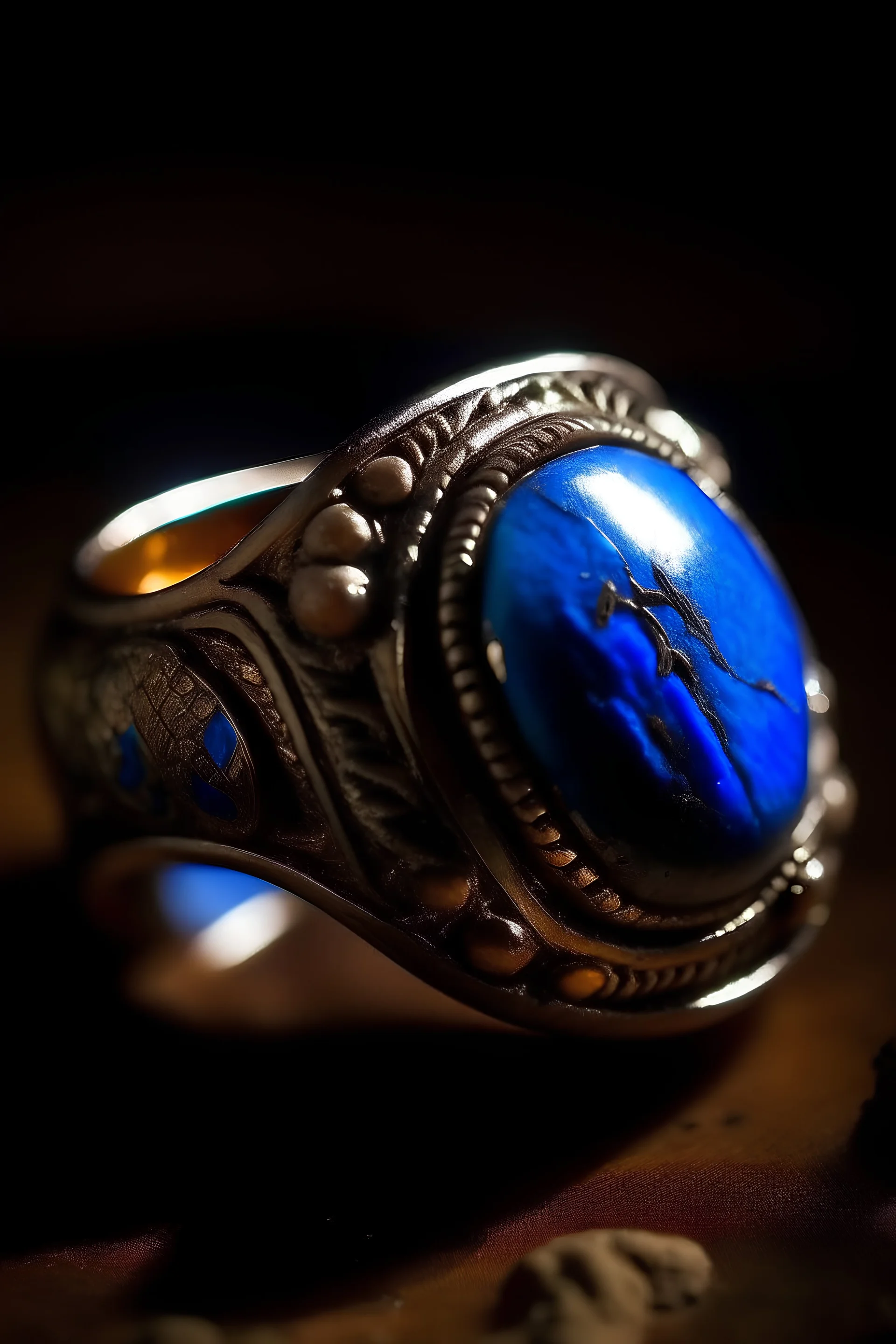 Desert Old Ancestral Ring with Blue spectros of light