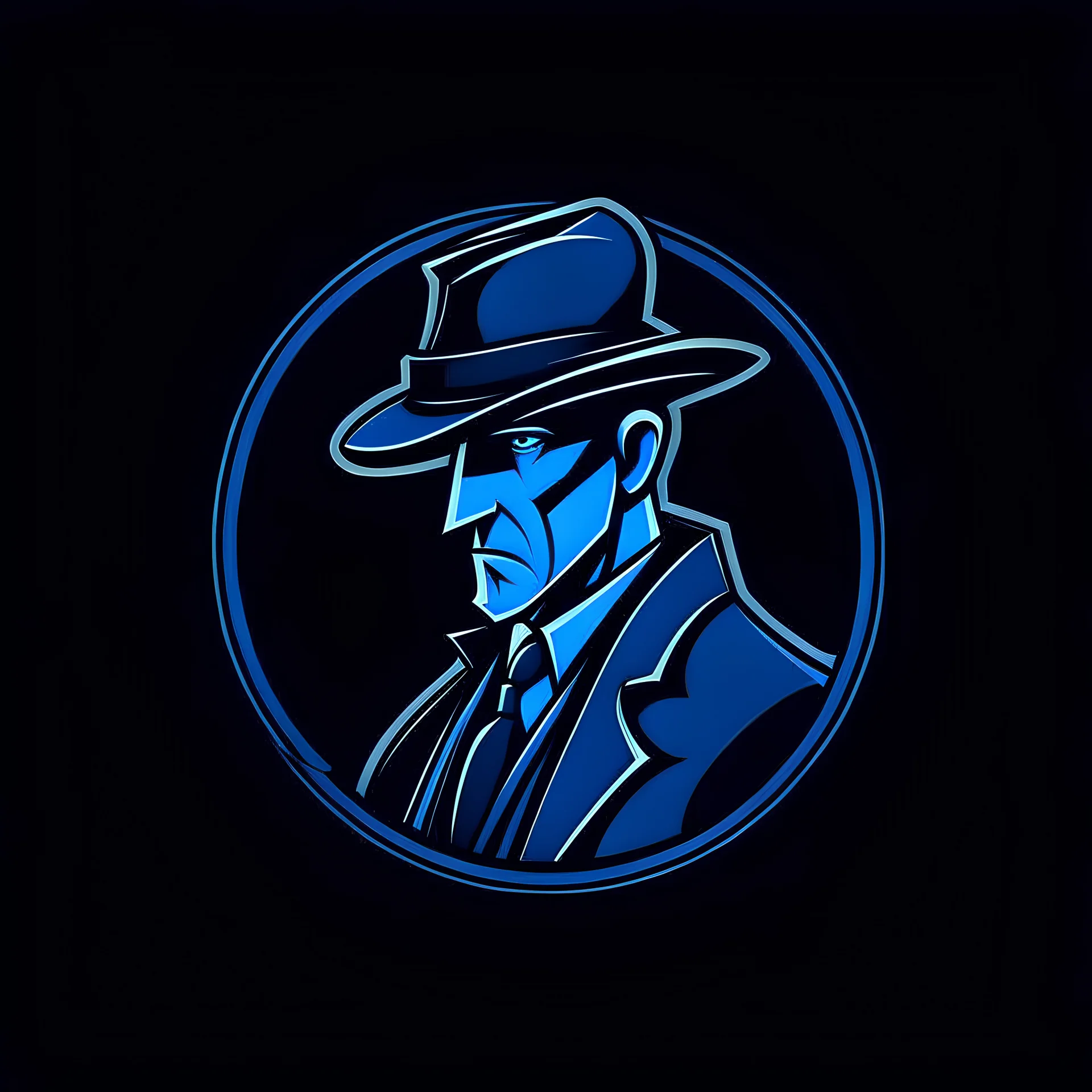 A stylish gaming logo for a detective simulation game, dark blue background