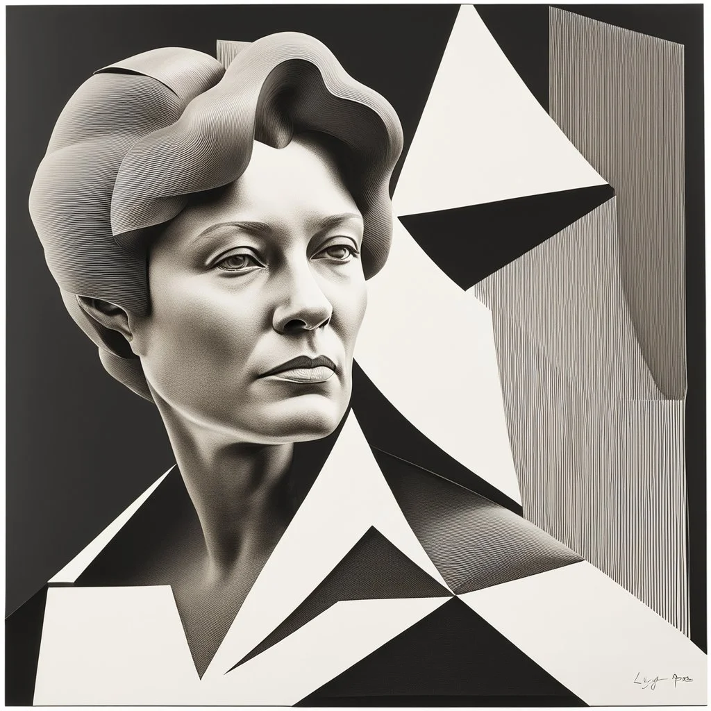 a portrait of a woman by sculptor "Lygia Pape",by artist "Lygia Clark"