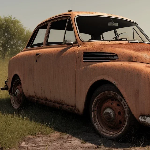 an Audi 2010 rust 2-door overgrown by with dust ,ultra realistic,concept, 4k ,on street,8k resolution, high-quality, fine-detail, parked in crowded city winter