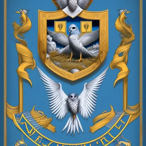 coat of arms of a coastal city with a kestrel, very detailed