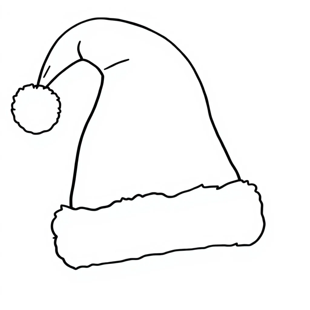 A black and white cute drawing of a Santa's hat. Only outline, white background,for kids