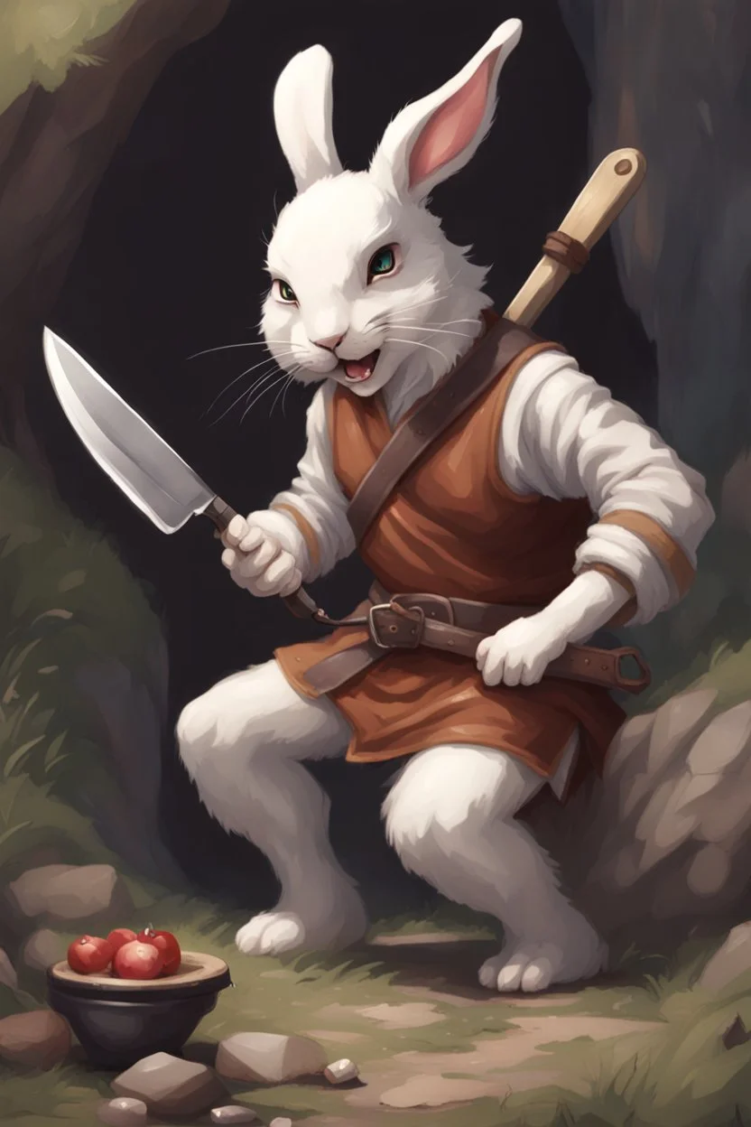 holy bunny with cooking knife dnd realism art adventurer