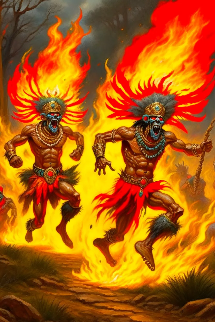 czar messengers running from a fire spirit