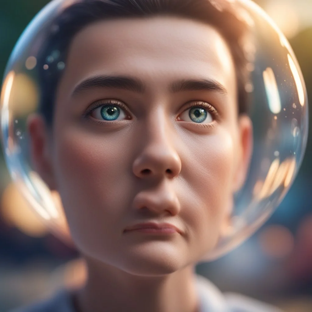 face inside bubble ,bokeh like f/0.8, tilt-shift lens 8k, high detail, smooth render, down-light, unreal engine