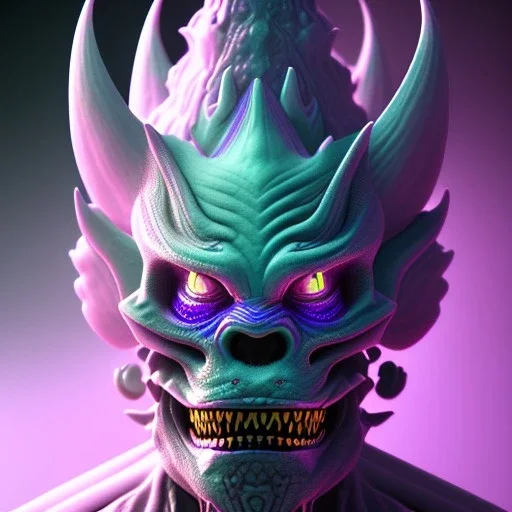 oni purple villain in galaxy, teal and purple smoke, detailed, realistic, 4k