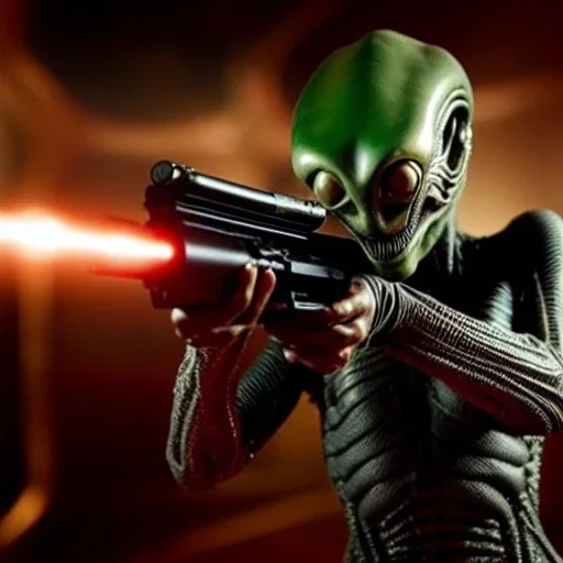 Alien creature from mars holding a gun