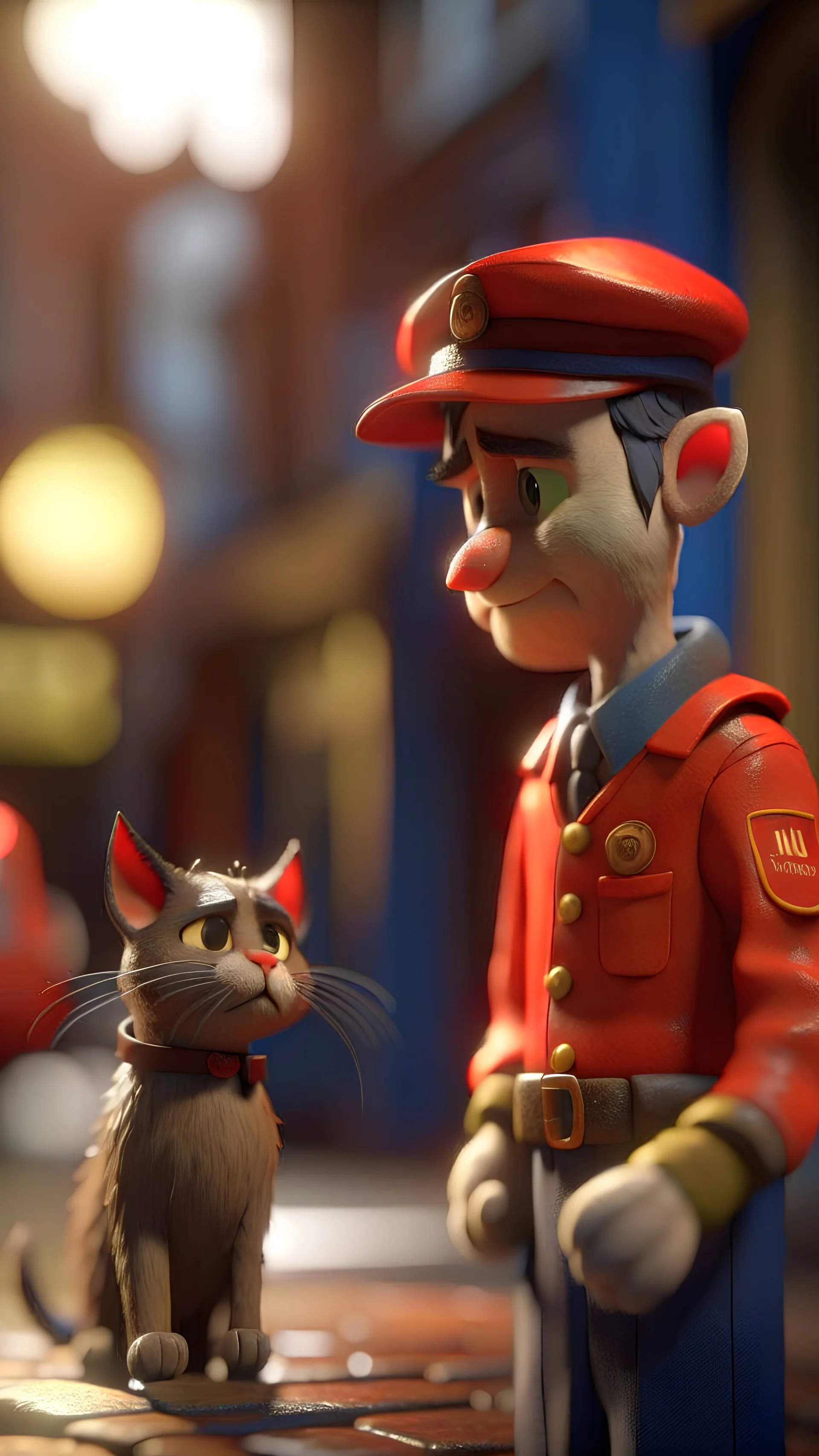 postman pat and his cat, shot on Hasselblad h6d-400c, zeiss prime lens, bokeh like f/0.8, tilt-shift lens 8k, high detail, smooth render, down-light, unreal engine, prize winning