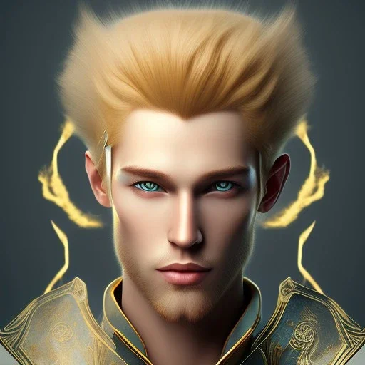 Male, Human, Blond, Sorcerer, Fire Mage, Golden Eyes, Young, Photorealism