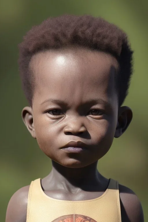 african baby head portrait, warrior costume, village, meditation, woods, cyberpunk, 8k quality