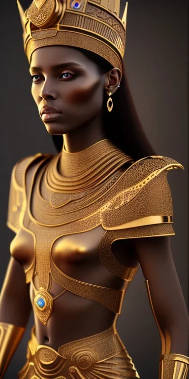 Beautiful brown pharaonic queen, pharaonic dress, clear features, too many details, 4k, 8k, portrait, 3d, fantasy, realistic