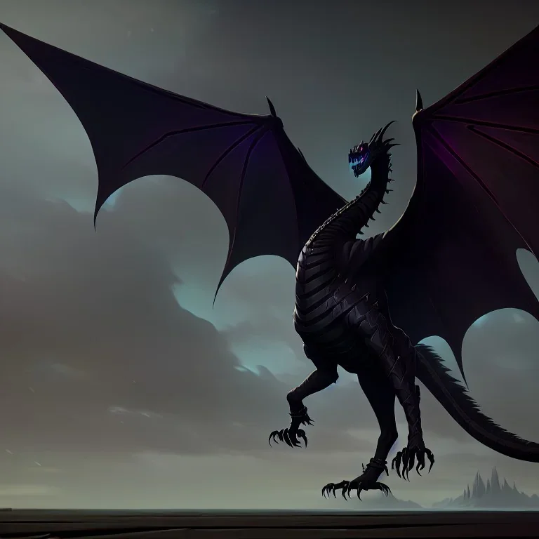 A huge full body black dragon real