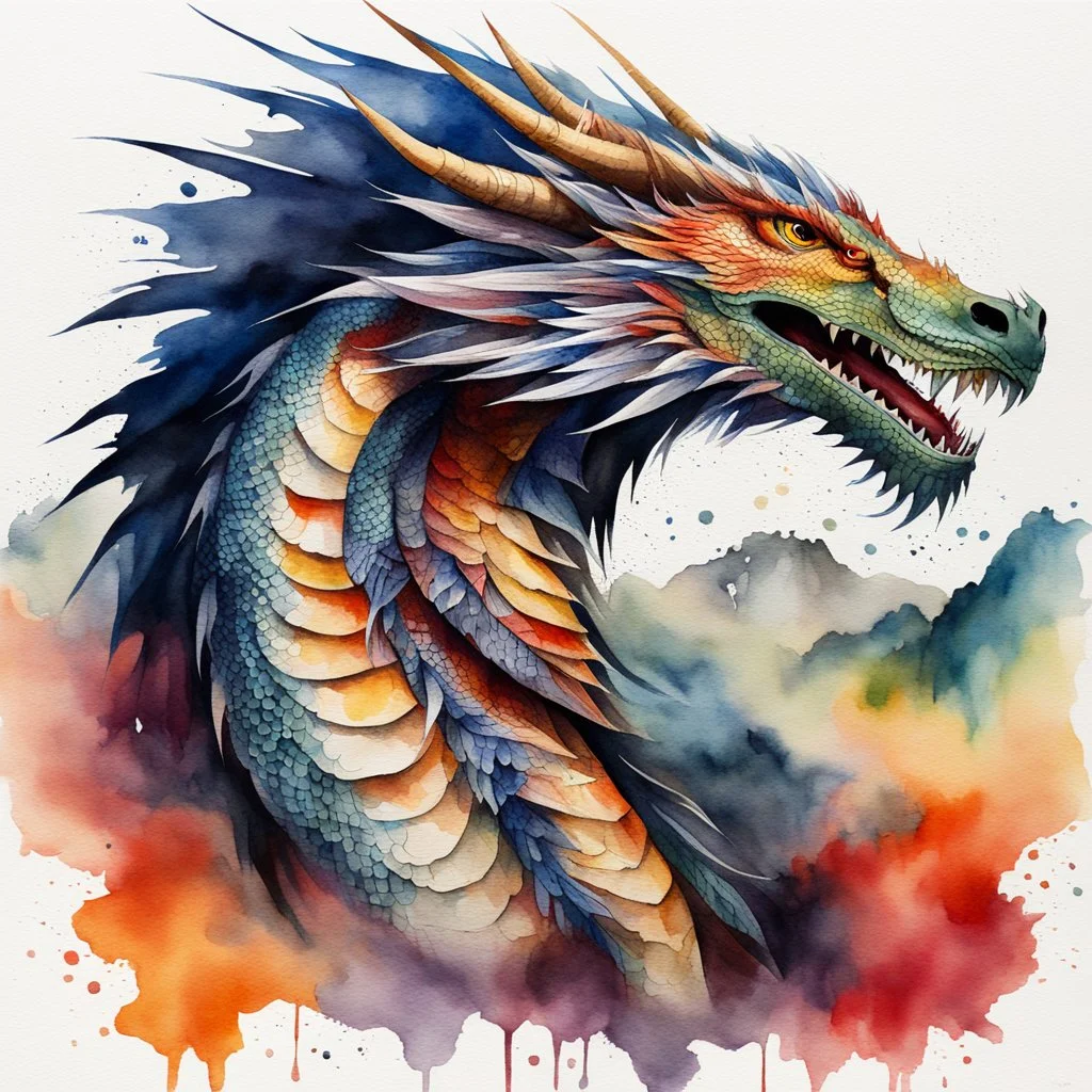 Watercolor Native onfronting the ancien dragon