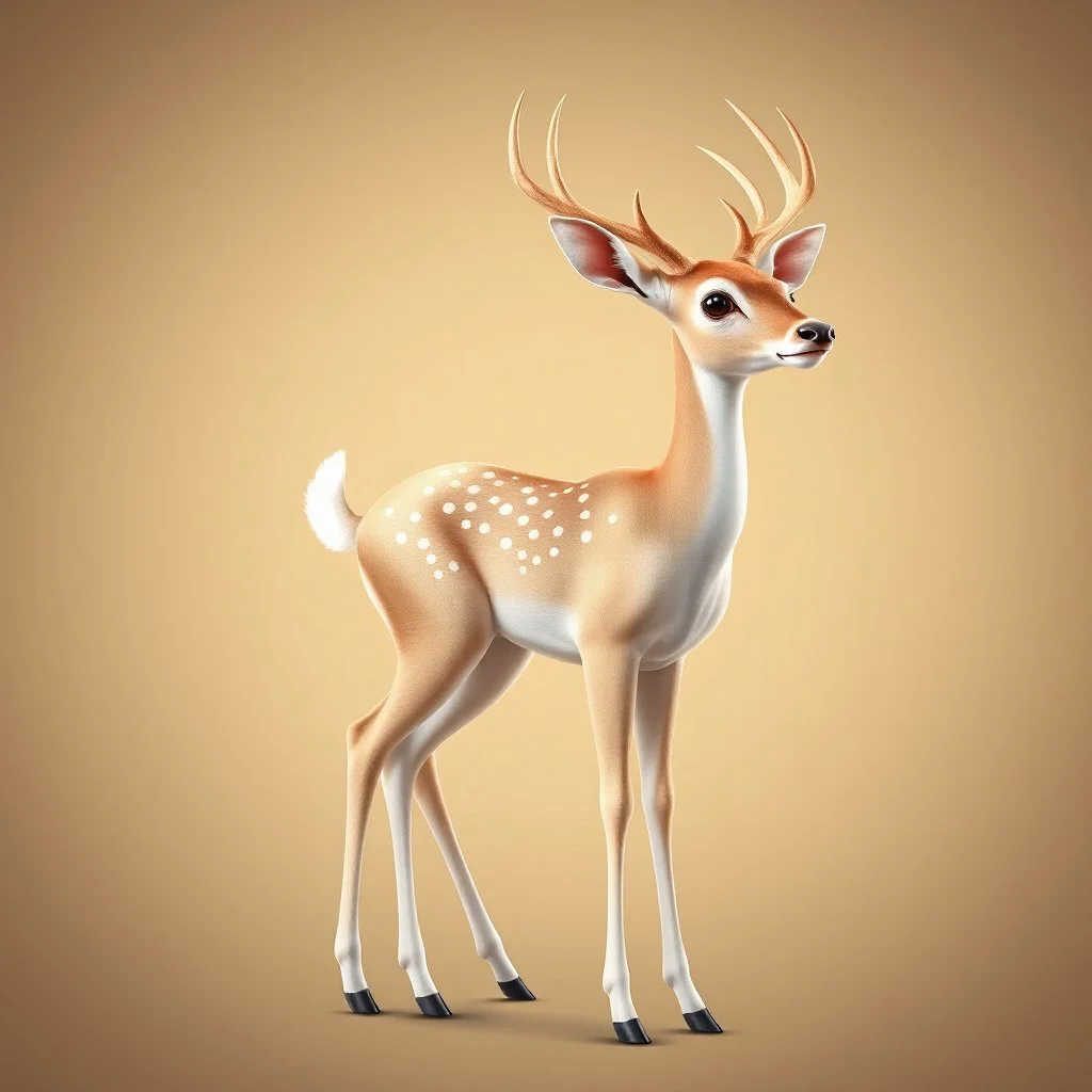 full body of a bald adult white tail deer, proud, chest out, tail upward, on flat background, in the style of 'My Little Pony' and adult Bambi, fantastic lighting, no spots