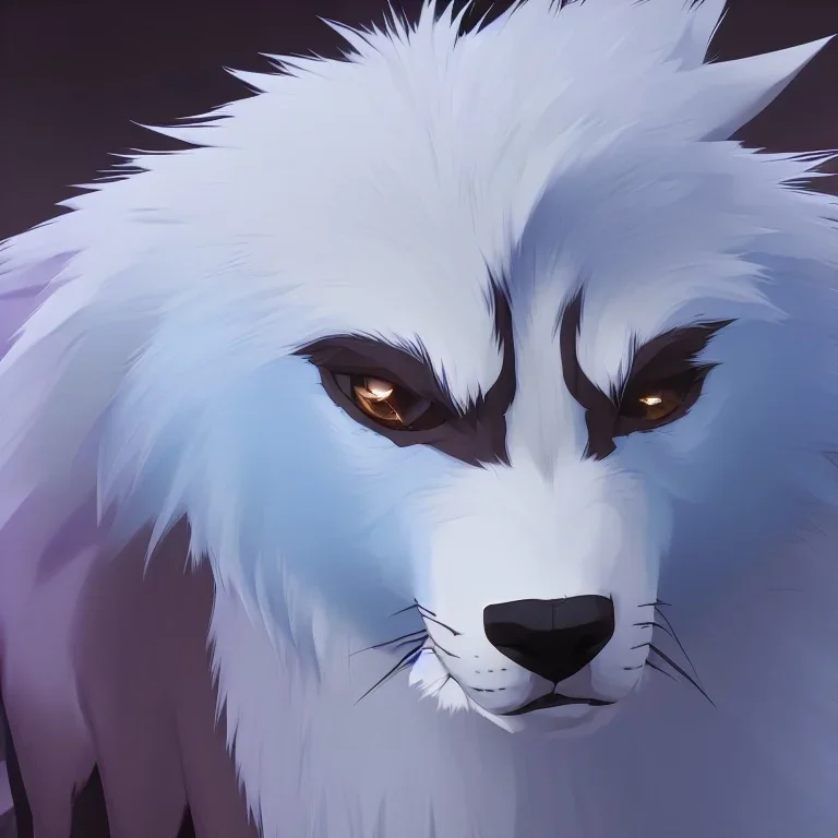 wolf furry digital art blue hair only face anime style male white fur