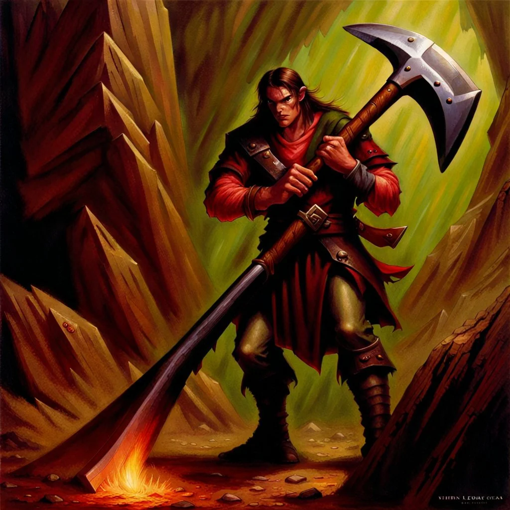 90's TCG fantasy artwork art of an axe