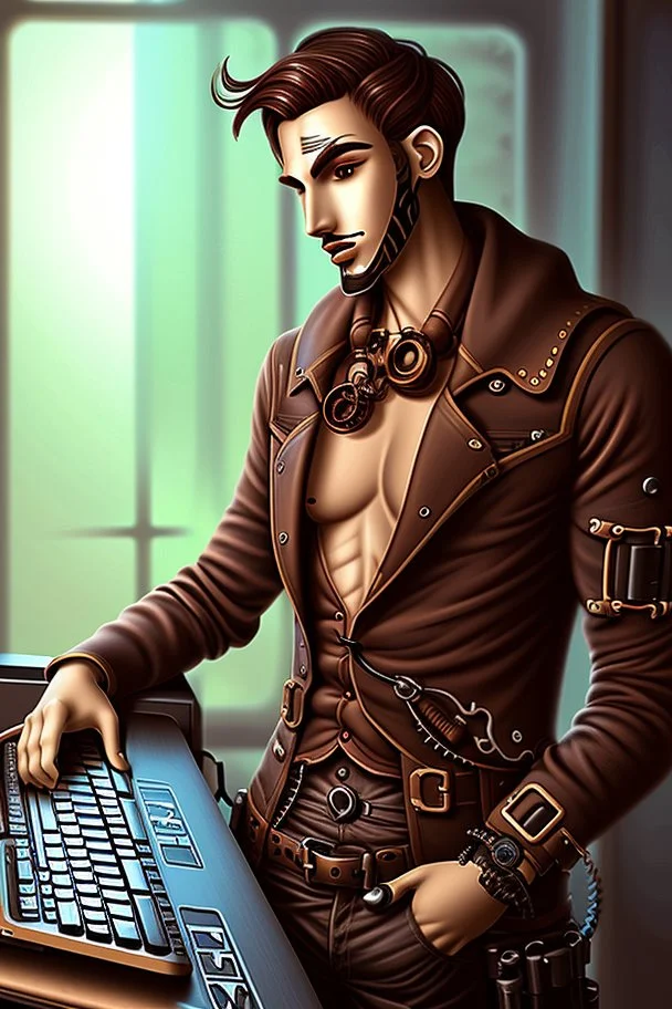 sexy male faceless gamer steampunk