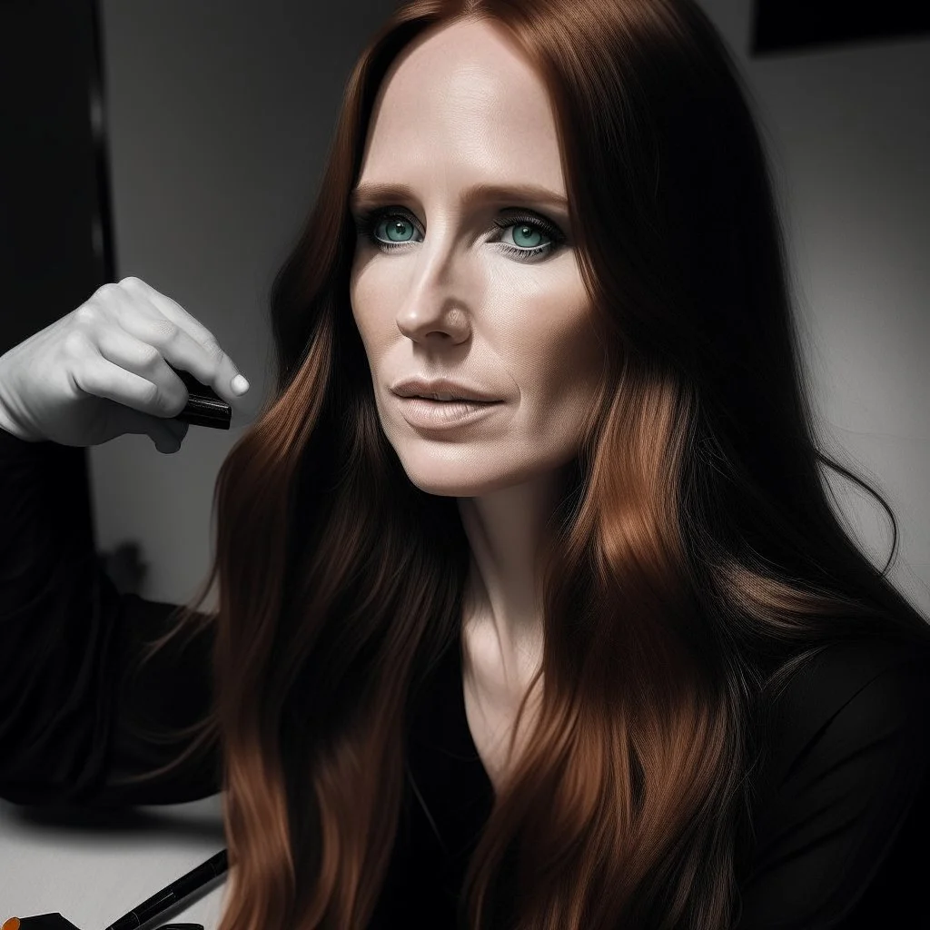 a person that making a portrait of colorful image of dutch vocalist of epica band Simone Johanna Maria Simons