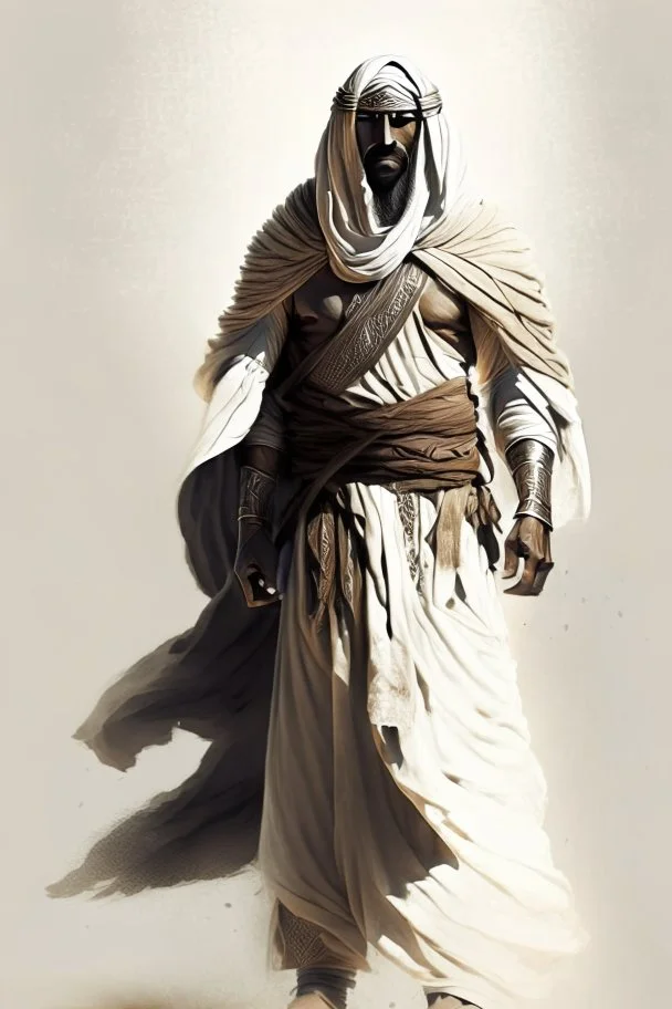 AAn Arab warrior with a plain robe and a strong face full body