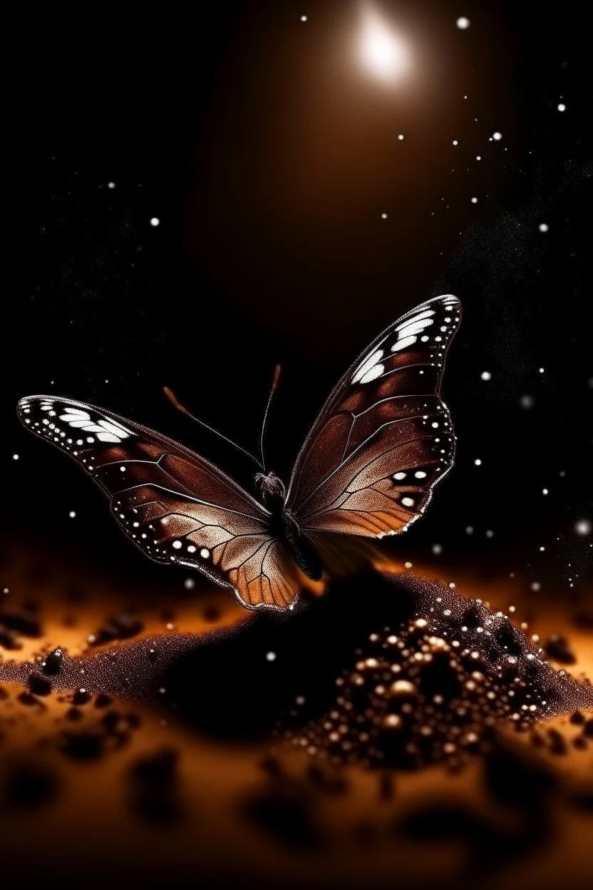 Luminous brown butterfly and manure full of stars