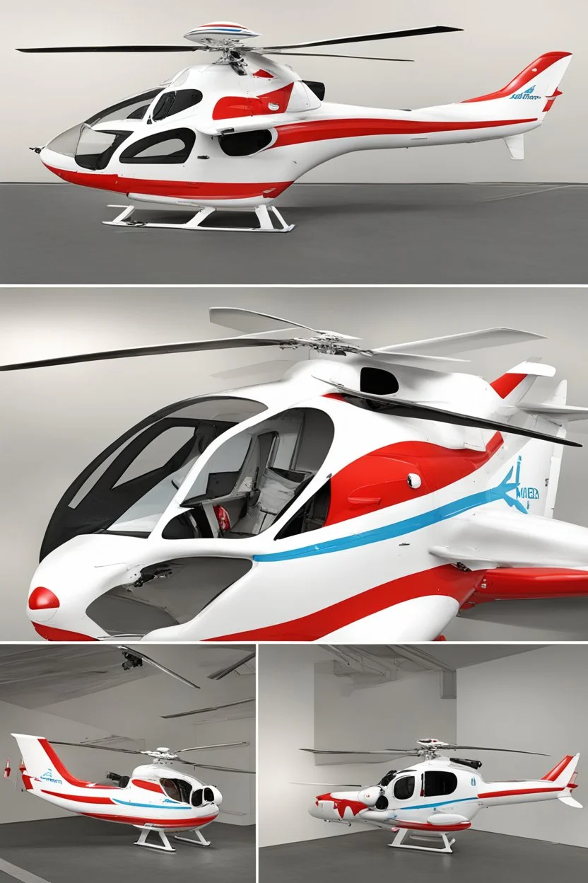 aeroplane airmed air ambulance inspired by shark with side view , quarter view and front view