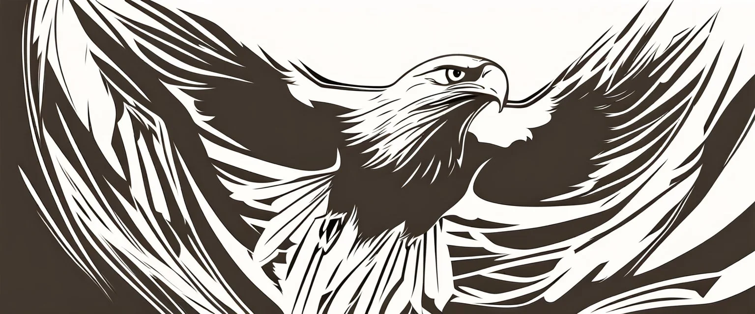 flying eagle diving to the bottom right trailing graphic lines and lost feathers, vector