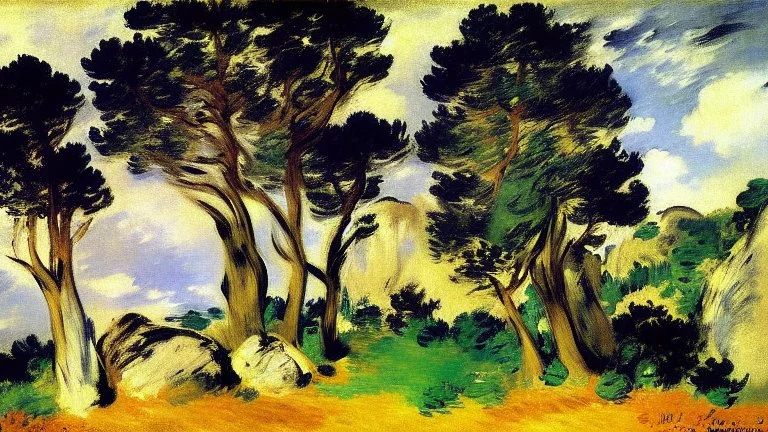 Big rocks, trees, clouds, edouard manet impressionism painting