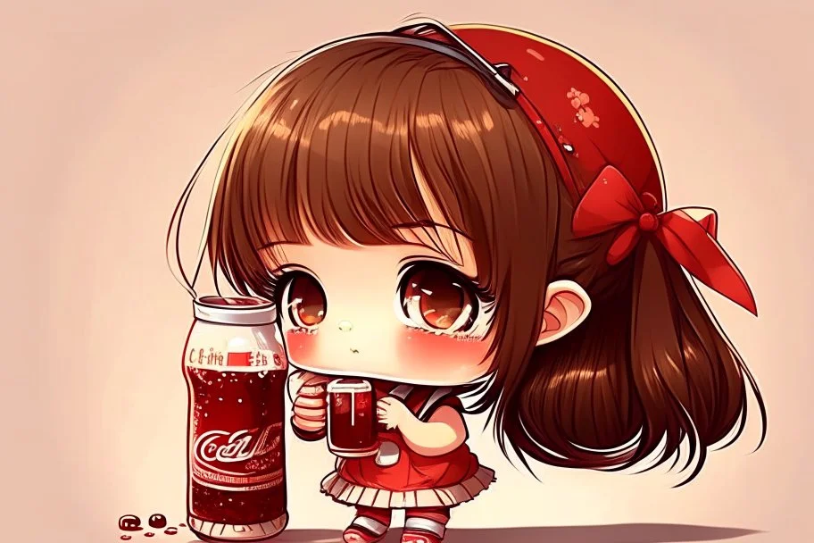 cute chibi girl DRINKING COLA