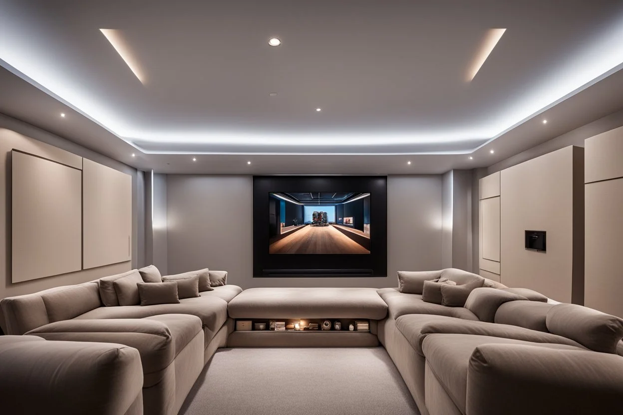 dedicated home cinema room with LED lighting in the walls make sure the room is completely symmetrical