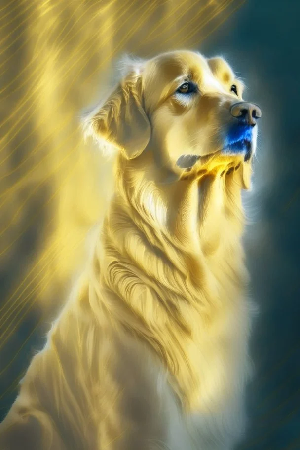 golden retriever , light background, in the style of degas