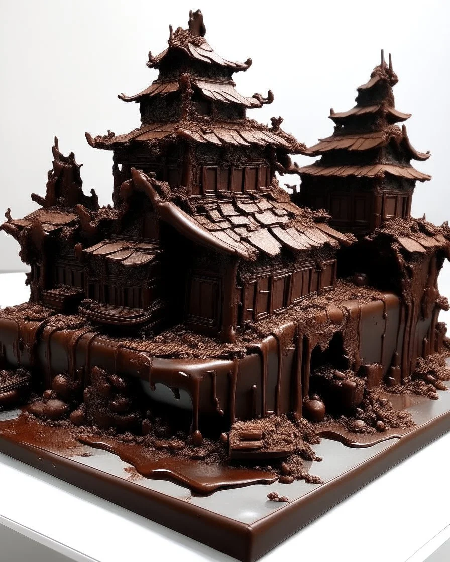 Dark brown ruins made out of chocolate painted by Zhang Lu