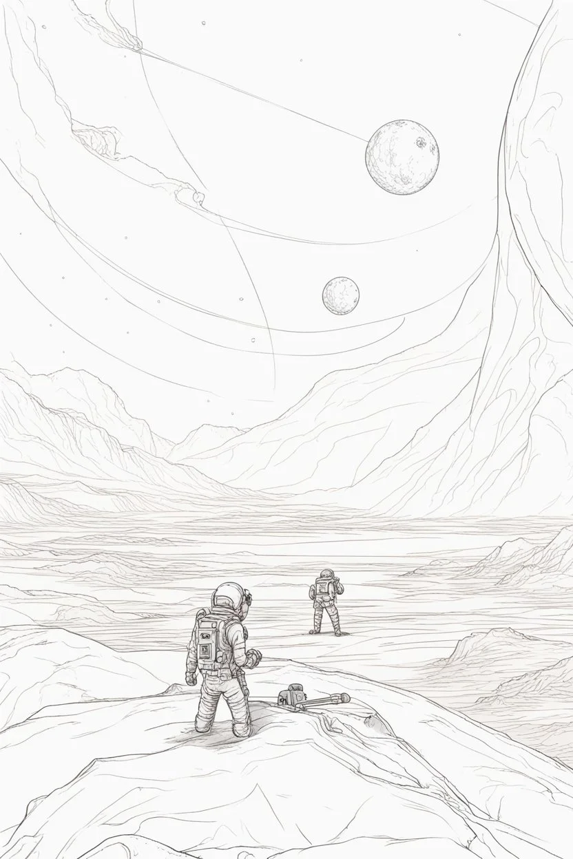thine line draw style, show a shot of a view of Mars surface