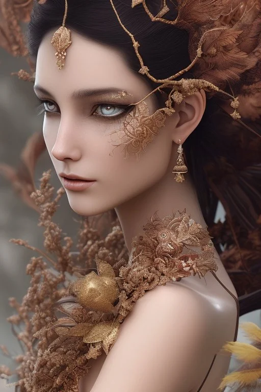 karlan, rusty metal, feathers, Dryad, fae, sidhe, ominous, nature, plants, wildflower, facepaint, dnd character portrait, intricate, oil on canvas, masterpiece, expert, insanely detailed, 4k resolution, retroanime style, cute big circular reflective eyes, cinematic smooth, intricate detail , soft smooth lighting, soft pastel colors, painted Renaissance style