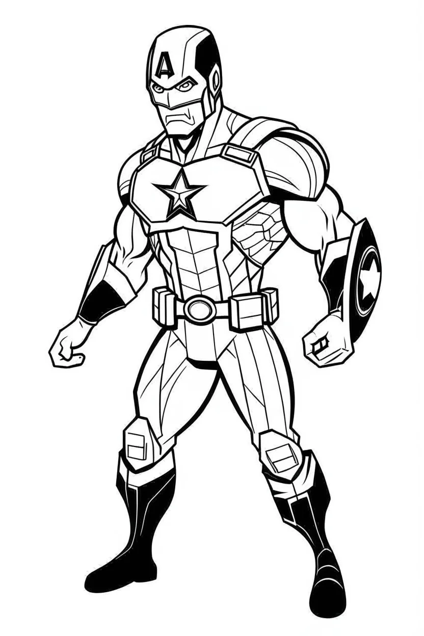 out line art of CAPTIAN AMERICA super HIRO colouring pages with white background ,skech style ,full body. only use outline,mandala style,clean line art,white background,no shadow and clear and well outlined