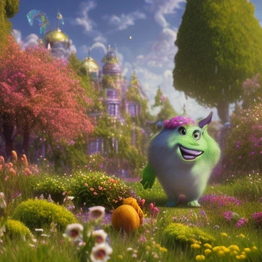 pixar style, volumetric summer garden environment and background, realistic painting of hamburger, looking excited, volumetric lighting, dramatic lighting, detailed digital painting, extreme dense and fine fur, anime, ornate, colour-washed colors, elegant, small minutiae, tiny features, particulars, centered, smooth, sharp focus, renderman gofur render, 8k, uhd, detailed eyes, realistic shaded volumetric lighting, sunlight caustics, backlight, centered camera view