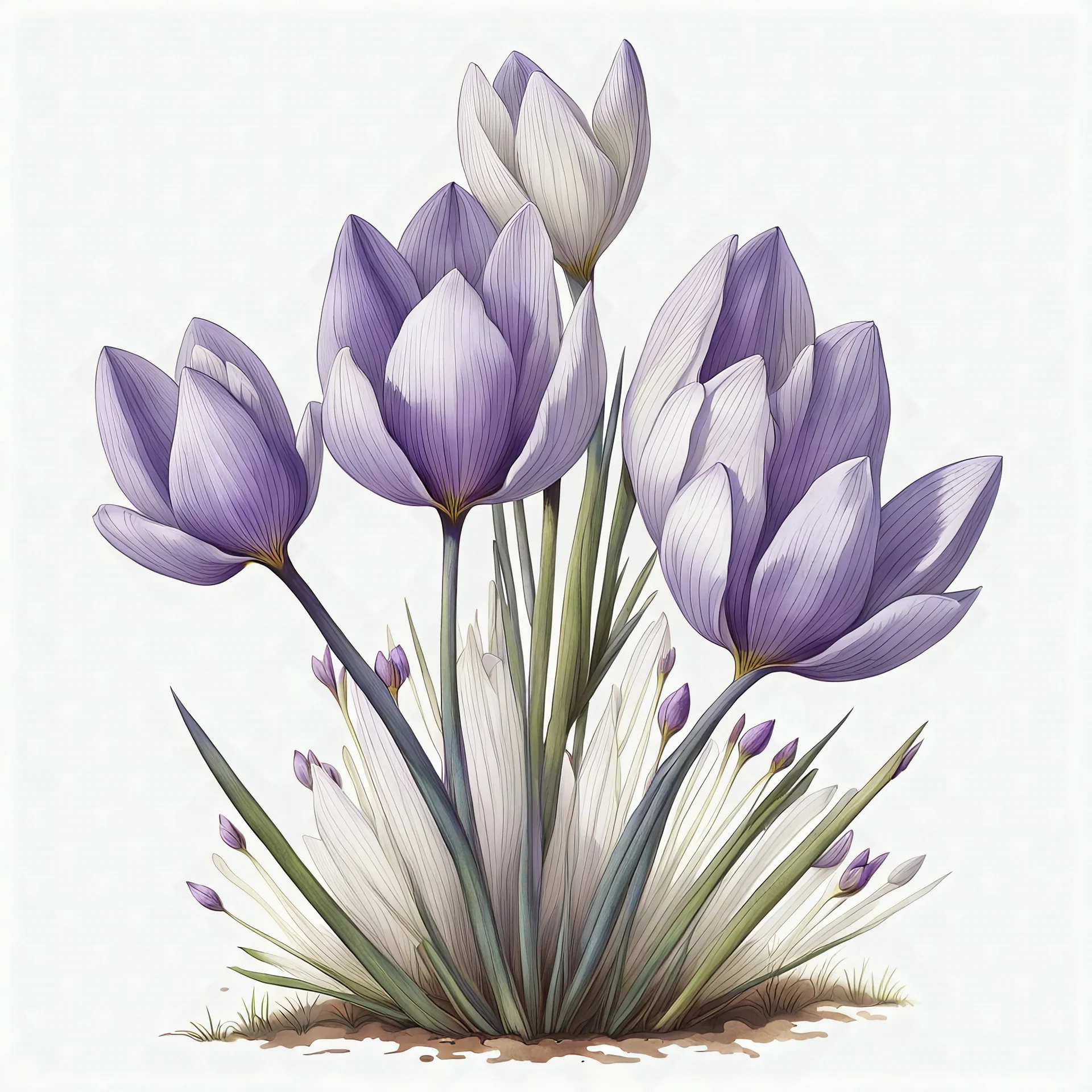 prairie crocus plant on white background, illustration
