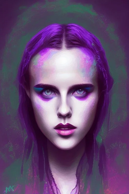 Danish singer MØ face , impressionism, purple tones,