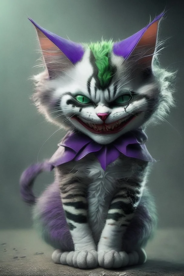 A picture of a cute cat in the form of a joker, a professional, high JPEG image