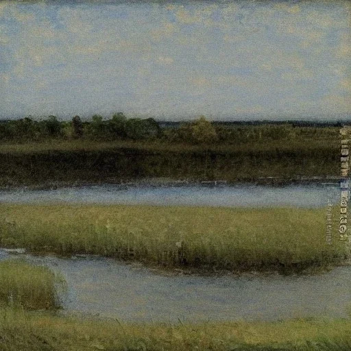 twachtman, painting, marsh, trees, swamp, hills