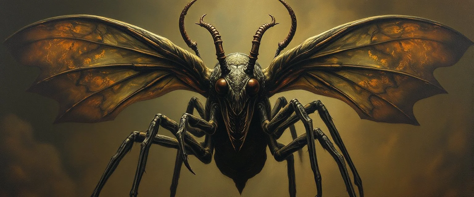 master oil painting by Rembrandt, insectoid Nephilim fascist trauma watchers in the style of Giger