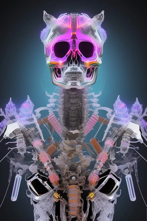 Futuristic Neon crystal skeleton samurai smoke glass fire