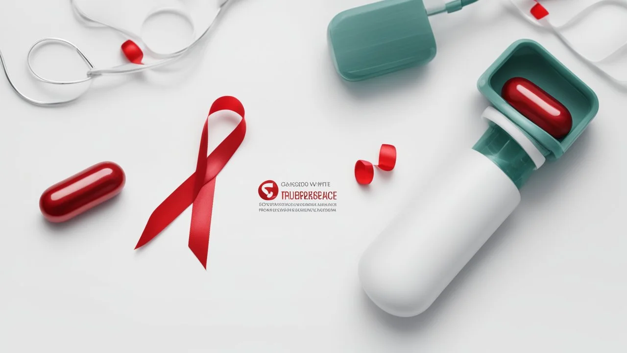 white background, two red medical capsules, with a loop of red ribbon