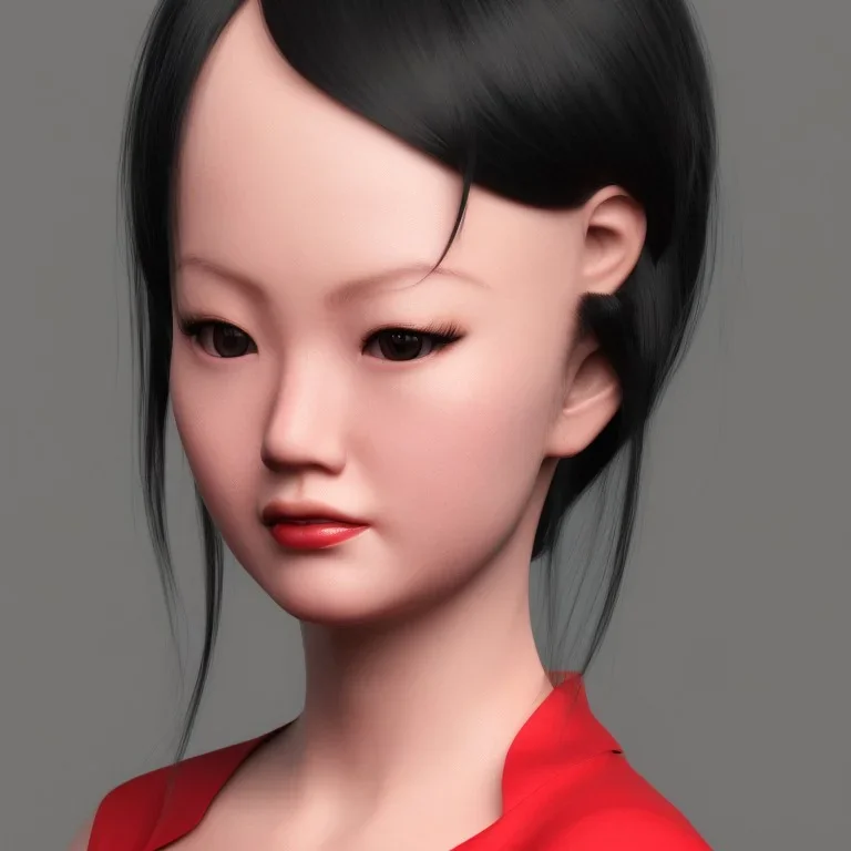 portrait only hitomi tanaka, long black hair, red dress, full body, 8k, highly realistic, octane render,