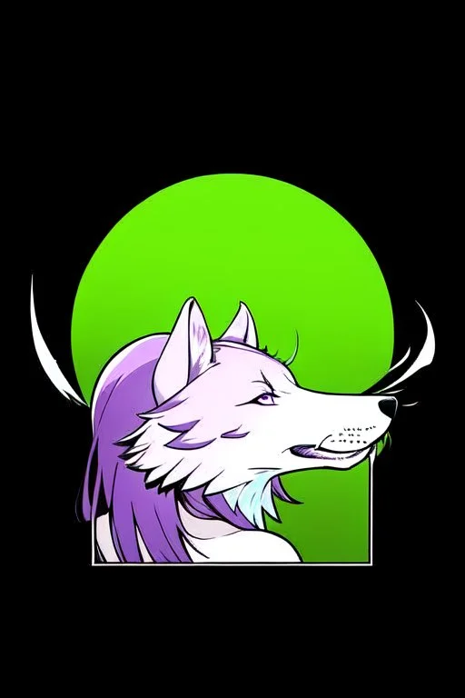 Portrait of A wolf girl, purple hair, comic style